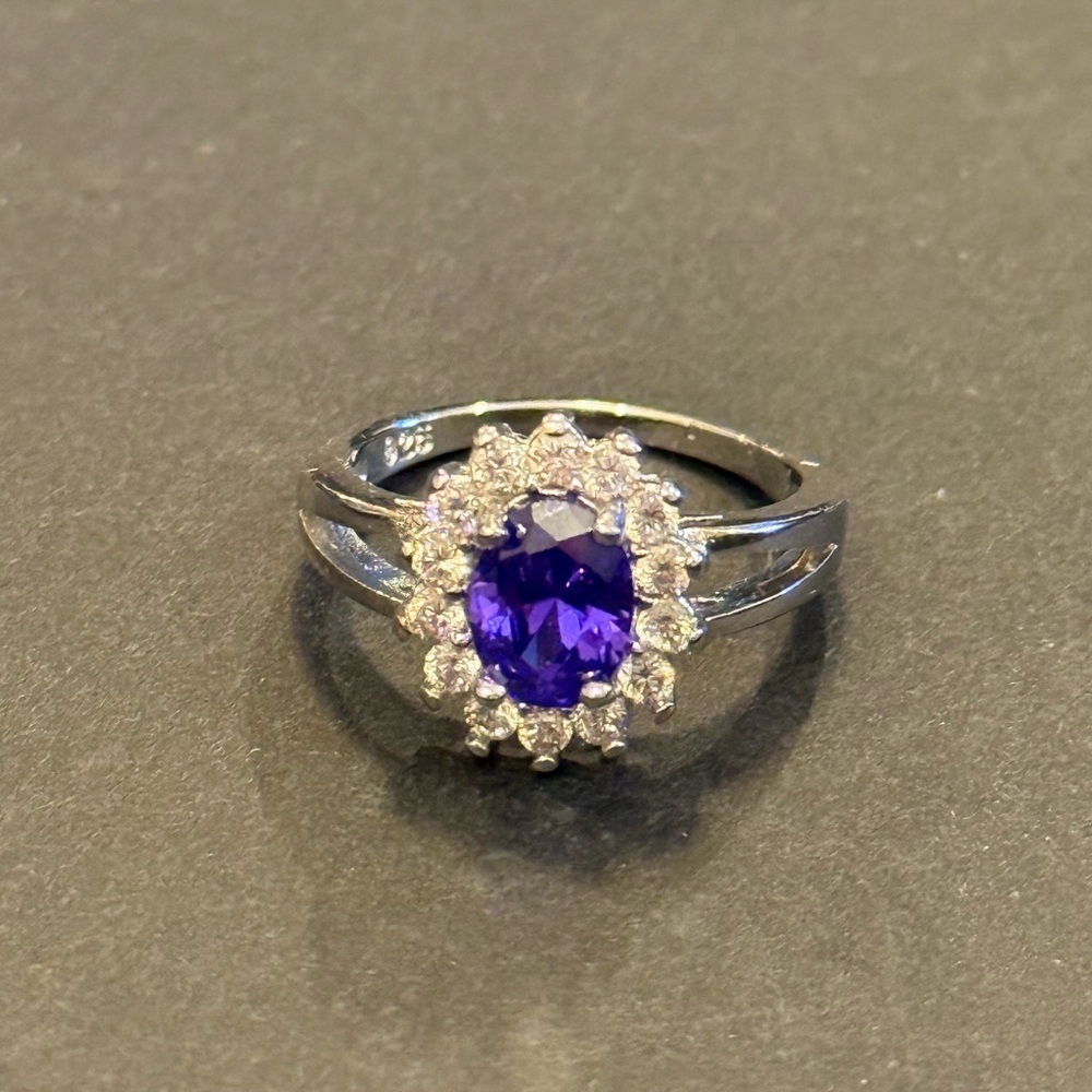 Sterling Silver Purple Halo Ring - Picture 4 of 10